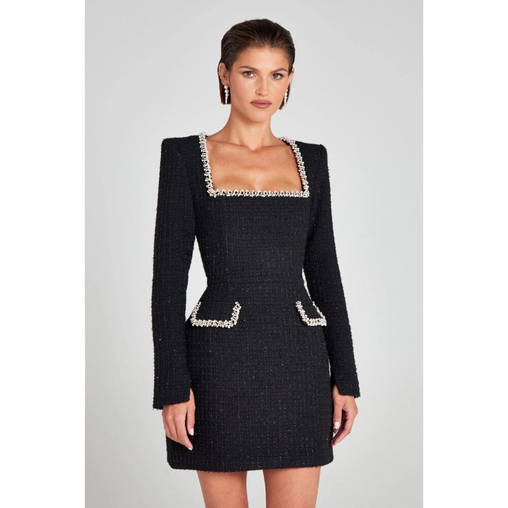 Nadine Merabi Natalie Black Tweed Dress Medium NWT $545